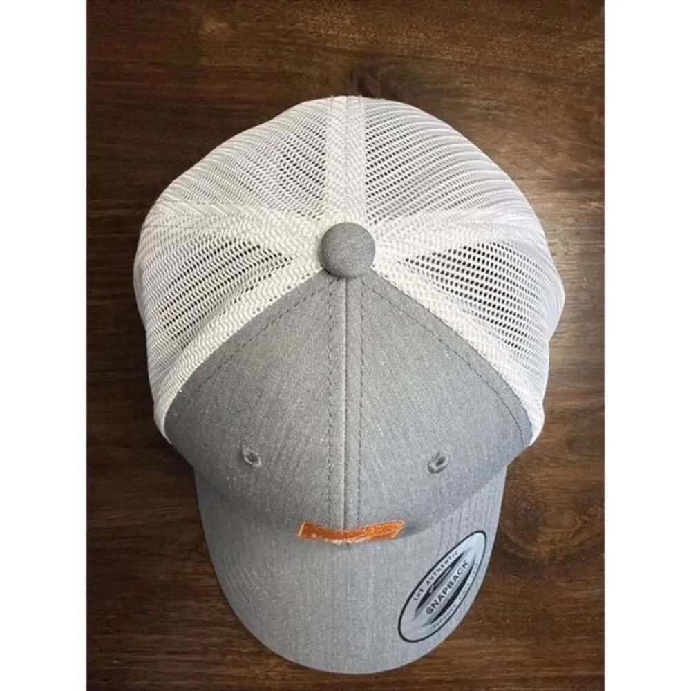 Yupoong The Classics Snapback Trucker Hat Grey White Orange Logo Mesh‎ Cap